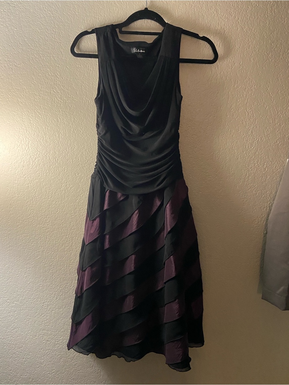Vintage SL Fashions Whimsigoth Tiered Dress Purple Black Ruched EUC Size 6